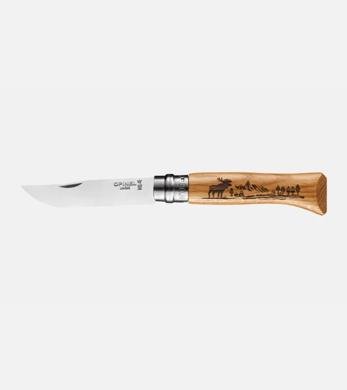 Navaja Opinel N°08 Animalia Alce | Mango de Roble Grabado